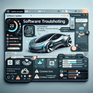 DALL·E 2024 02 25 10.48.35 Design a fictional user interface for an electric vehicles software update troubleshooting screen. The interface should display on the cars dashboar